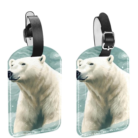 Square 2Pack PU Leather Polar Bear Cruise Luggage Tag with Privacy Cover and Name ID Tag for Travel Handbags Backpacks Luggage Tags