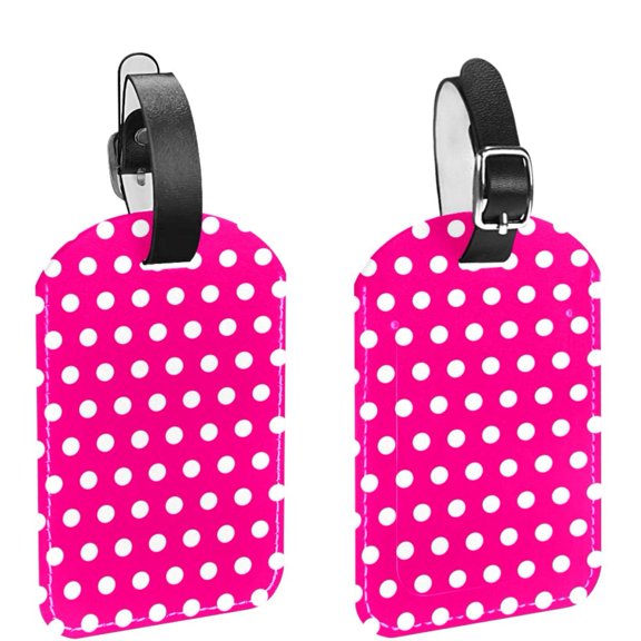 Square 2Pack PU Leather Polka Dots Rose Cruise Luggage Tag with Privacy Cover and Name ID Tag for Travel Handbags Backpacks Luggage Tags