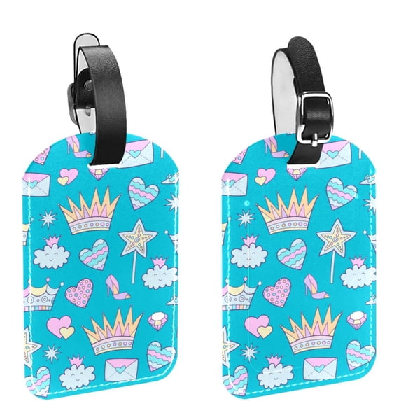 Square 2Pack PU Leather Princess Blue Cruise Luggage Tag with Privacy Cover and Name ID Tag for Travel Handbags Backpacks Luggage Tags