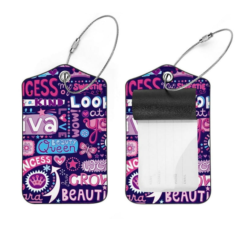 Square 2Pack PU Leather Princess Purple Cruise Luggage Tag with Privacy Cover and Stainless Steel Ring Suitable for Travel Handbags Backpacks Luggage Tags Walmart