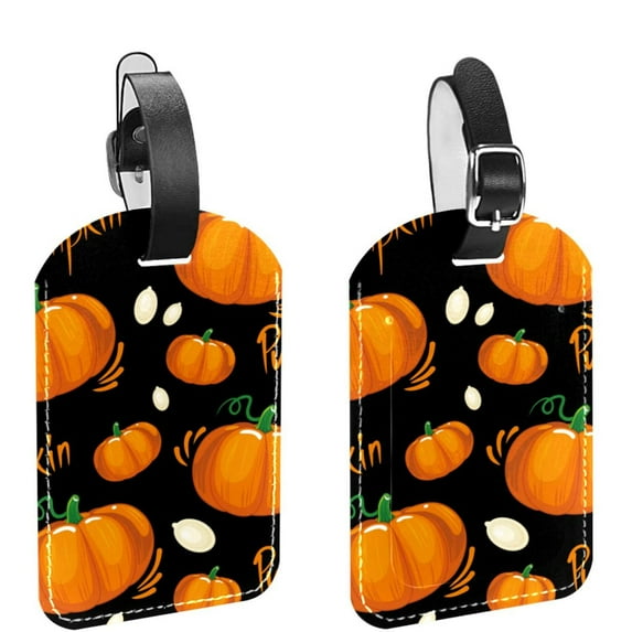 Square 2Pack PU Leather Pumpkin Cruise Luggage Tag with Privacy Cover and Name ID Tag for Travel Handbags Backpacks Luggage Tags