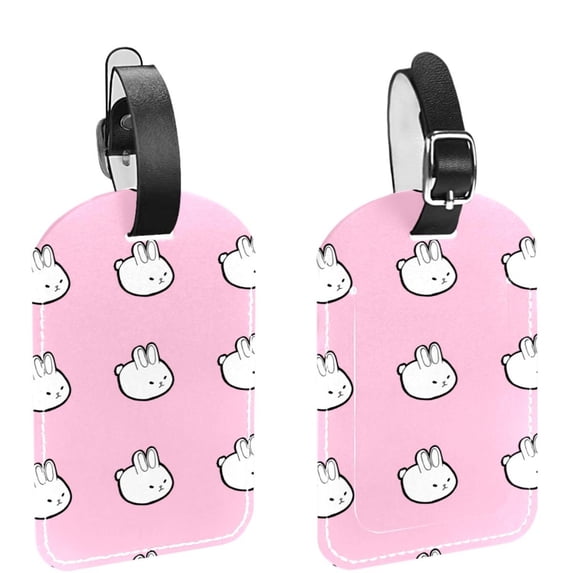 Square 2Pack PU Leather Rabbits Pink Cruise Luggage Tag with Privacy Cover and Name ID Tag for Travel Handbags Backpacks Luggage Tags