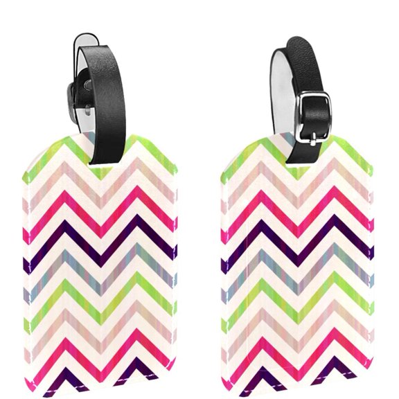 Square 2Pack PU Leather Rainbow Wave Chevron Cruise Luggage Tag with Privacy Cover and Name ID Tag for Travel Handbags Backpacks Luggage Tags