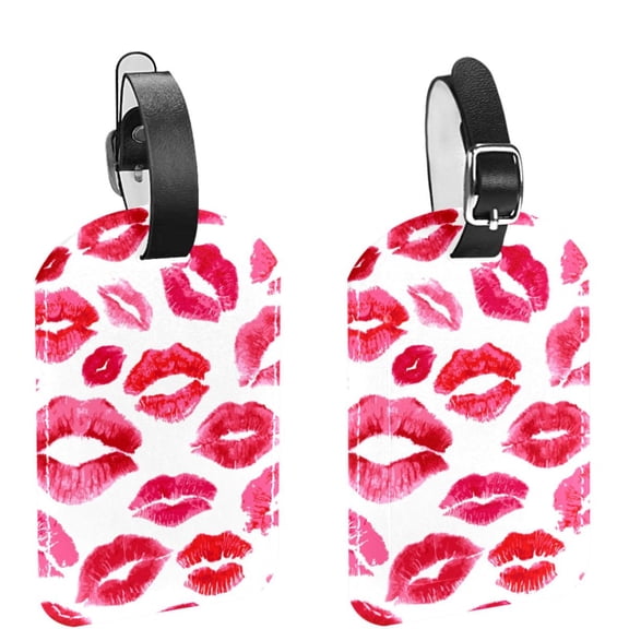 Square 2Pack PU Leather Red Love Sexy Lips Cruise Luggage Tag with Privacy Cover and Name ID Tag for Travel Handbags Backpacks Luggage Tags