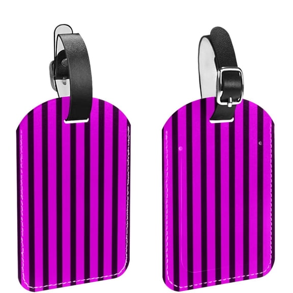 Square 2Pack PU Leather Rose Black Color Stripes Cruise Luggage Tag with Privacy Cover and Name ID Tag for Travel Handbags Backpacks Luggage Tags