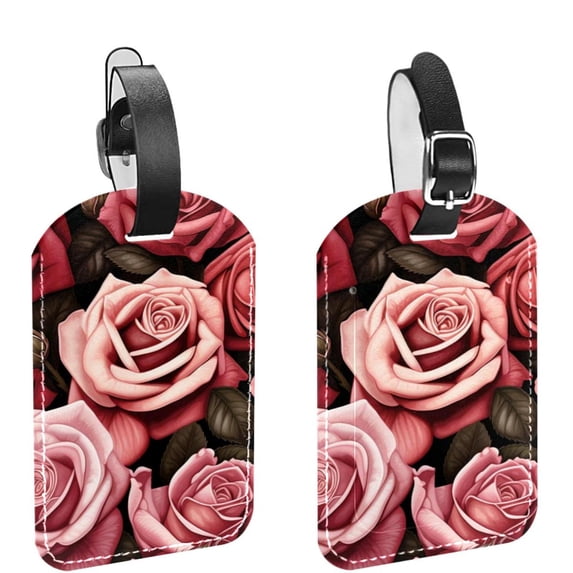 Square 2Pack PU Leather Roses Cruise Luggage Tag with Privacy Cover and Name ID Tag for Travel Handbags Backpacks Luggage Tags