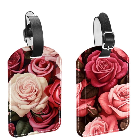 Square 2Pack PU Leather Roses Cruise Luggage Tag with Privacy Cover and Name ID Tag for Travel Handbags Backpacks Luggage Tags