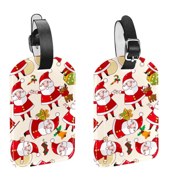 Square 2Pack PU Leather Santa Gift Cruise Luggage Tag with Privacy Cover and Name ID Tag for Travel Handbags Backpacks Luggage Tags