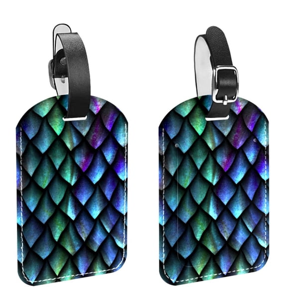 Square 2Pack PU Leather Scale Cruise Luggage Tag with Privacy Cover and Name ID Tag for Travel Handbags Backpacks Luggage Tags