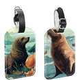 thumbnail image 1 of Square 2Pack PU Leather Sea Lion Cruise Luggage Tag with Privacy Cover and Name ID Tag for Travel Handbags Backpacks Luggage Tags, 1 of 6