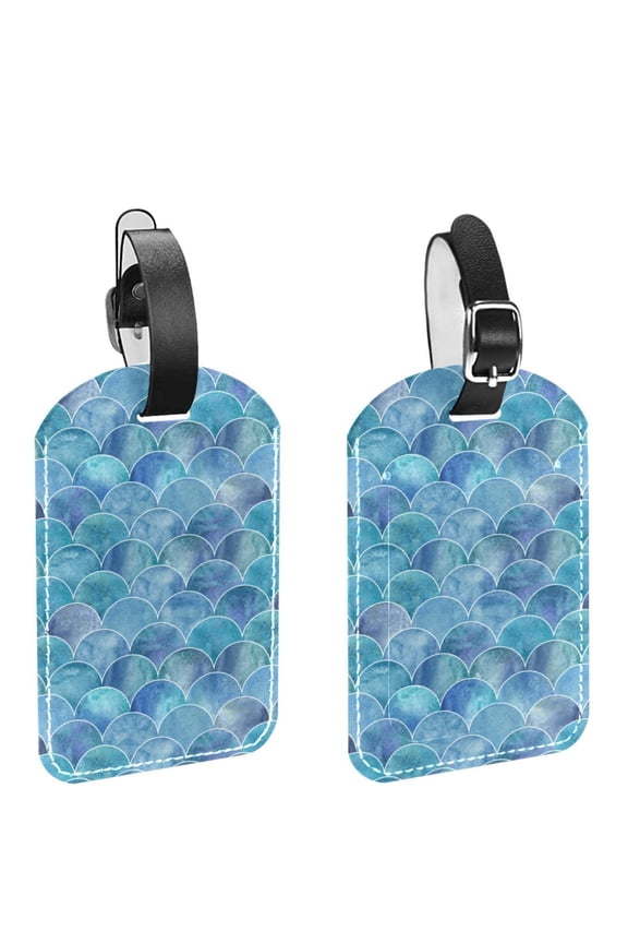 Square 2Pack PU Leather Sea-Maid Mermaid Scale Cruise Luggage Tag with Privacy Cover and Name ID Tag for Travel Handbags Backpacks Luggage Tags