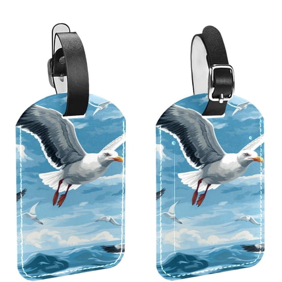 Square 2Pack PU Leather Seagull Cruise Luggage Tag with Privacy Cover and Name ID Tag for Travel Handbags Backpacks Luggage Tags
