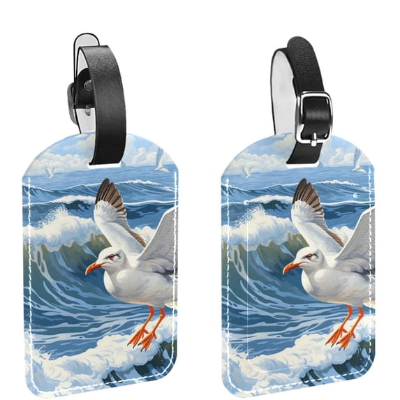 Square 2Pack PU Leather Seagull Cruise Luggage Tag with Privacy Cover and Name ID Tag for Travel Handbags Backpacks Luggage Tags