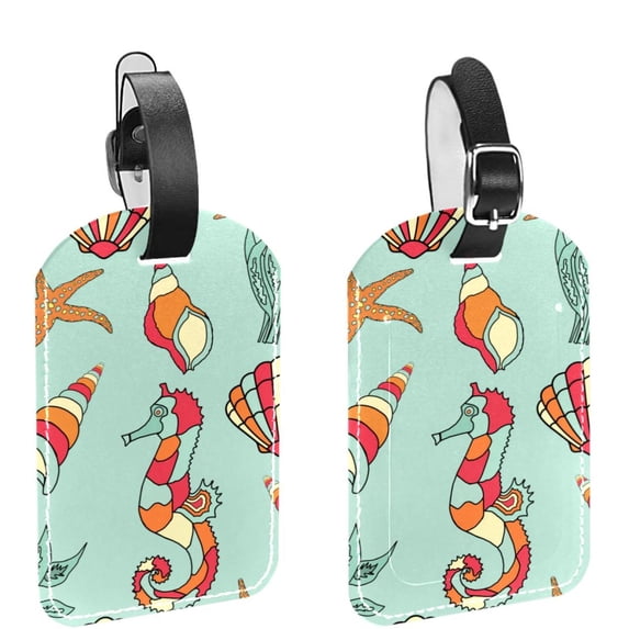 Square 2Pack PU Leather Seahorse-1768788 Cruise Luggage Tag with Privacy Cover and Name ID Tag for Travel Handbags Backpacks Luggage Tags