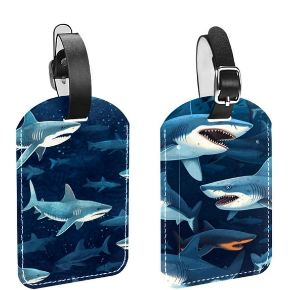 Square 2Pack PU Leather Shark Cruise Luggage Tag with Privacy Cover and Name ID Tag for Travel Handbags Backpacks Luggage Tags