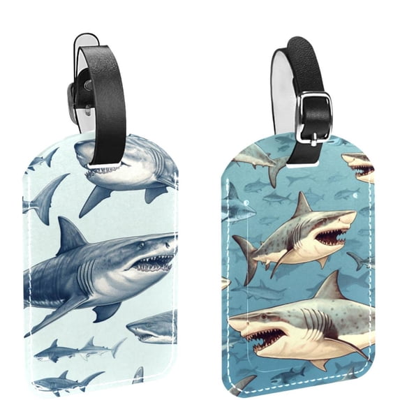Square 2Pack PU Leather Shark Cruise Luggage Tag with Privacy Cover and Name ID Tag for Travel Handbags Backpacks Luggage Tags