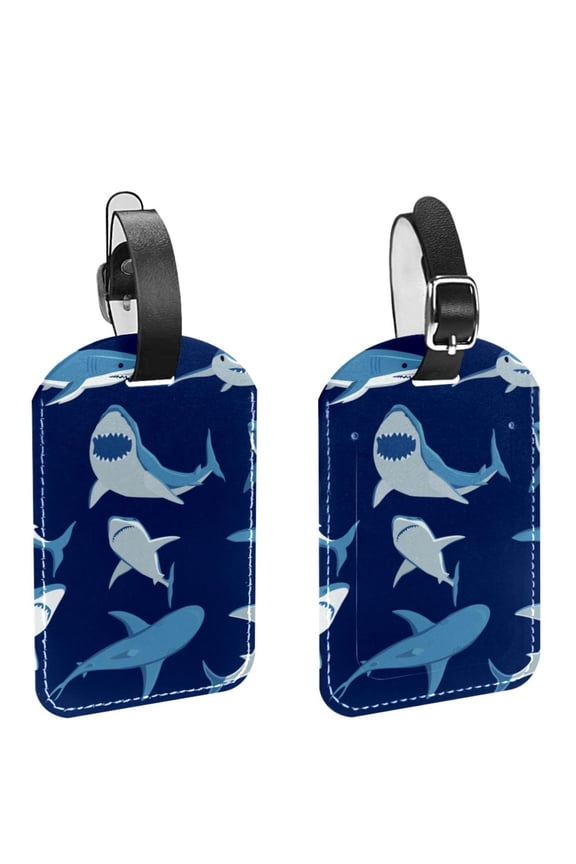Square 2Pack PU Leather Shark Cruise Luggage Tag with Privacy Cover and Name ID Tag for Travel Handbags Backpacks Luggage Tags