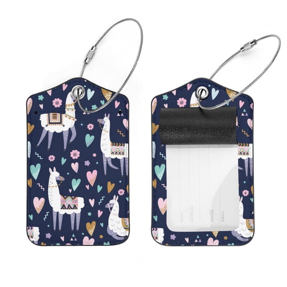Square 2Pack PU Leather Sheep Flower Heart Cruise Luggage Tag with Privacy Cover and Stainless Steel Ring - Suitable for Travel Handbags Backpacks Luggage Tags
