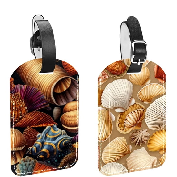 Square 2Pack PU Leather Shell Cruise Luggage Tag with Privacy Cover and Name ID Tag for Travel Handbags Backpacks Luggage Tags