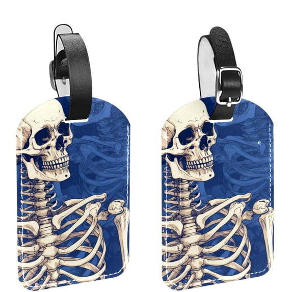 Square 2Pack PU Leather Skeleton Cruise Luggage Tag with Privacy Cover and Name ID Tag for Travel Handbags Backpacks Luggage Tags