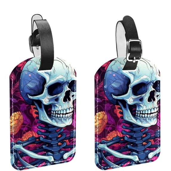Square 2Pack PU Leather Skeleton Cruise Luggage Tag with Privacy Cover and Name ID Tag for Travel Handbags Backpacks Luggage Tags