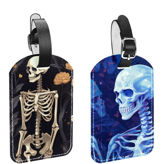 Square 2Pack PU Leather Skeleton Cruise Luggage Tag with Privacy Cover and Name ID Tag for Travel Handbags Backpacks Luggage Tags