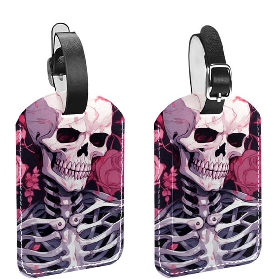Square 2Pack PU Leather Skeleton Cruise Luggage Tag with Privacy Cover and Name ID Tag for Travel Handbags Backpacks Luggage Tags