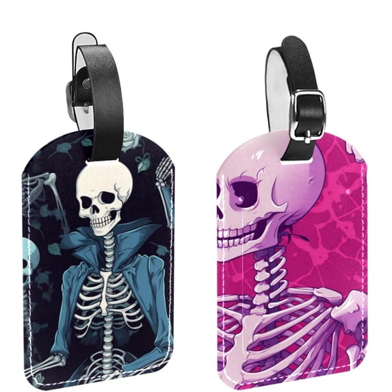 Square 2Pack PU Leather Skeleton Cruise Luggage Tag with Privacy Cover and Name ID Tag for Travel Handbags Backpacks Luggage Tags