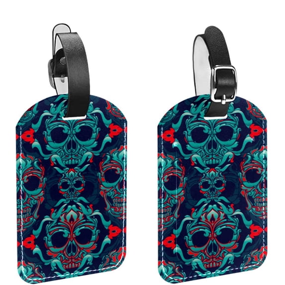Square 2Pack PU Leather Skull Cruise Luggage Tag with Privacy Cover and Name ID Tag for Travel Handbags Backpacks Luggage Tags