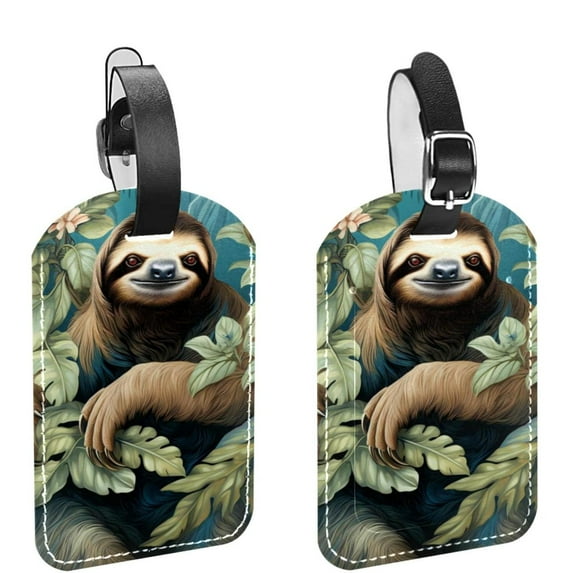 Square 2Pack PU Leather Sloth Cruise Luggage Tag with Privacy Cover and Name ID Tag for Travel Handbags Backpacks Luggage Tags