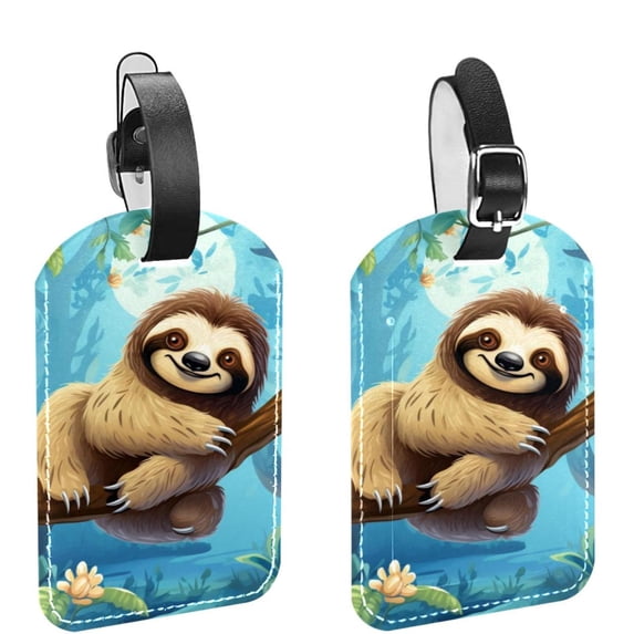 Square 2Pack PU Leather Sloth Cruise Luggage Tag with Privacy Cover and Name ID Tag for Travel Handbags Backpacks Luggage Tags