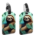 thumbnail image 1 of Square 2Pack PU Leather Sloth Cruise Luggage Tag with Privacy Cover and Name ID Tag for Travel Handbags Backpacks Luggage Tags, 1 of 6