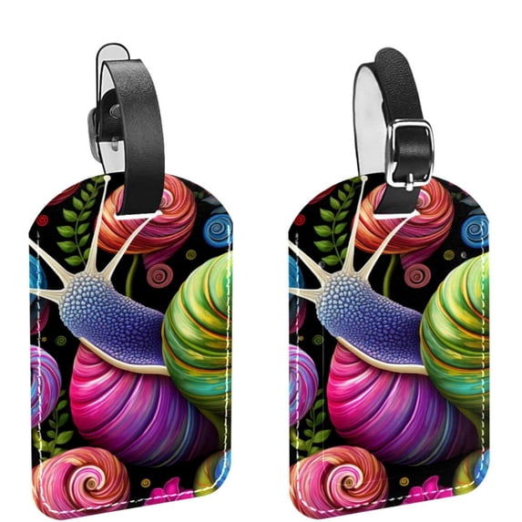 Square 2Pack PU Leather Snails Cruise Luggage Tag with Privacy Cover and Name ID Tag for Travel Handbags Backpacks Luggage Tags