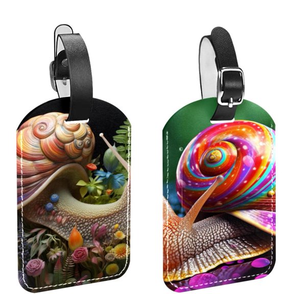 Square 2Pack PU Leather Snails Cruise Luggage Tag with Privacy Cover and Name ID Tag for Travel Handbags Backpacks Luggage Tags