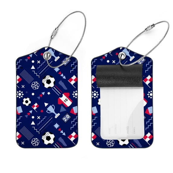 Square 2Pack PU Leather Soccer Pattern Cruise Luggage Tag with Privacy Cover and Stainless Steel Ring - Suitable for Travel Handbags Backpacks Luggage Tags
