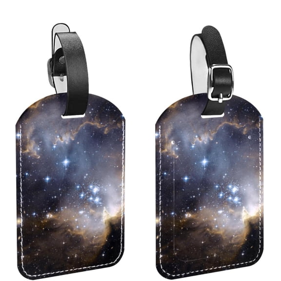 Square 2Pack PU Leather Space Galaxy Constellation Cruise Luggage Tag with Privacy Cover and Name ID Tag for Travel Handbags Backpacks Luggage Tags