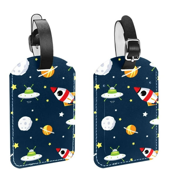 Square 2Pack PU Leather Space Ship Cruise Luggage Tag with Privacy Cover and Name ID Tag for Travel Handbags Backpacks Luggage Tags
