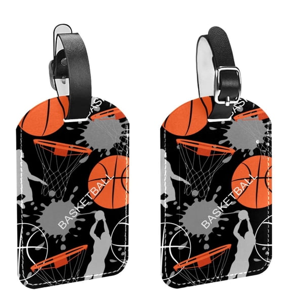 Square 2Pack PU Leather Basketball Cruise Luggage Tag with Privacy Cover and Name ID Tag for Travel Handbags Backpacks Luggage Tags