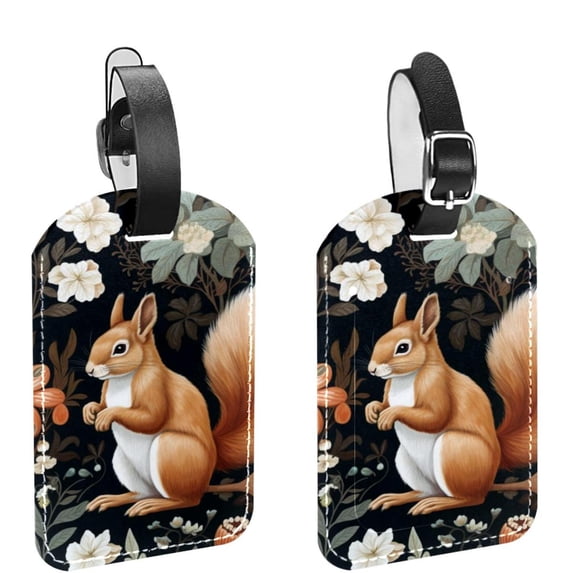 Square 2Pack PU Leather Squirrel Cruise Luggage Tag with Privacy Cover and Name ID Tag for Travel Handbags Backpacks Luggage Tags