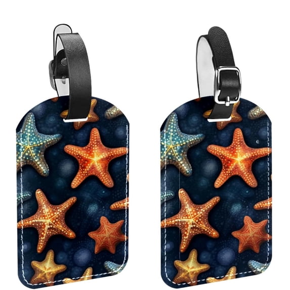 Square 2Pack PU Leather Starfish Cruise Luggage Tag with Privacy Cover and Name ID Tag for Travel Handbags Backpacks Luggage Tags