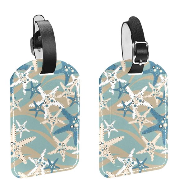 Square 2Pack PU Leather Starfish Cruise Luggage Tag with Privacy Cover and Name ID Tag for Travel Handbags Backpacks Luggage Tags