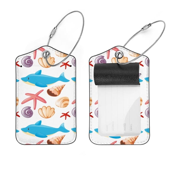 Square 2Pack PU Leather Starfish Cruise Luggage Tag with Privacy Cover and Stainless Steel Ring - Suitable for Travel Handbags Backpacks Luggage Tags