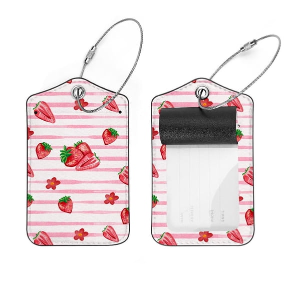 Square 2Pack PU Leather Strawberry Cruise Luggage Tag with Privacy Cover and Stainless Steel Ring - Suitable for Travel Handbags Backpacks Luggage Tags