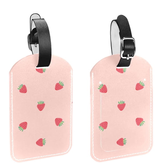 Square 2Pack PU Leather Strawberry Cruise Luggage Tag with Privacy Cover and Name ID Tag for Travel Handbags Backpacks Luggage Tags