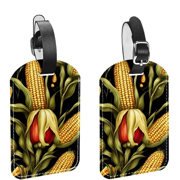 Square 2Pack PU Leather Thanksgiving Corn Cruise Luggage Tag with Privacy Cover and Name ID Tag for Travel Handbags Backpacks Luggage Tags