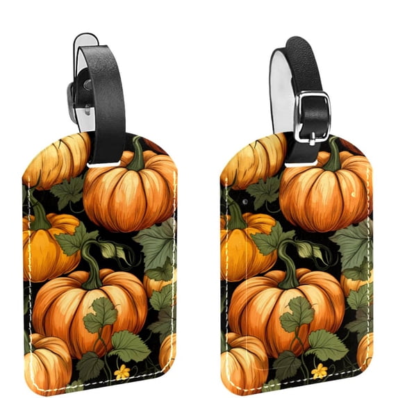 Square 2Pack PU Leather Thanksgiving Pumpkin Cruise Luggage Tag with Privacy Cover and Name ID Tag for Travel Handbags Backpacks Luggage Tags