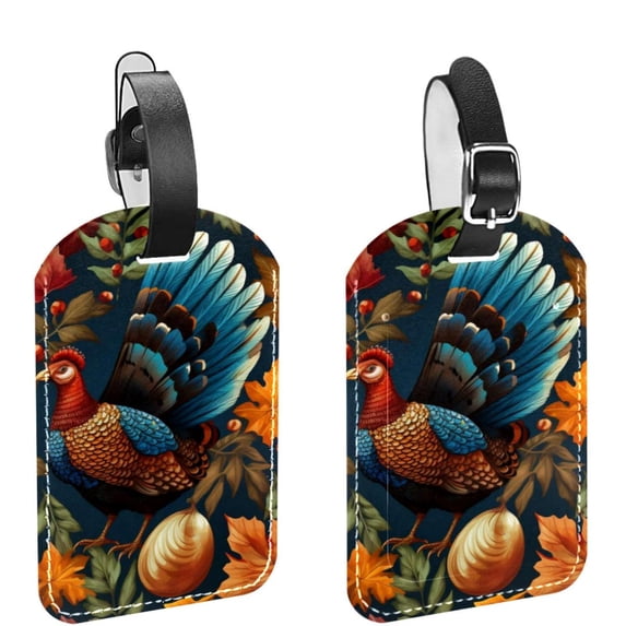 Square 2Pack PU Leather Thanksgiving Turkey Cruise Luggage Tag with Privacy Cover and Name ID Tag for Travel Handbags Backpacks Luggage Tags