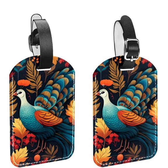 Square 2Pack PU Leather Thanksgiving Turkey Cruise Luggage Tag with Privacy Cover and Name ID Tag for Travel Handbags Backpacks Luggage Tags