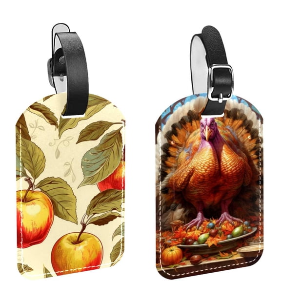 Square 2Pack PU Leather Thanksgiving Turkey Cruise Luggage Tag with Privacy Cover and Name ID Tag for Travel Handbags Backpacks Luggage Tags