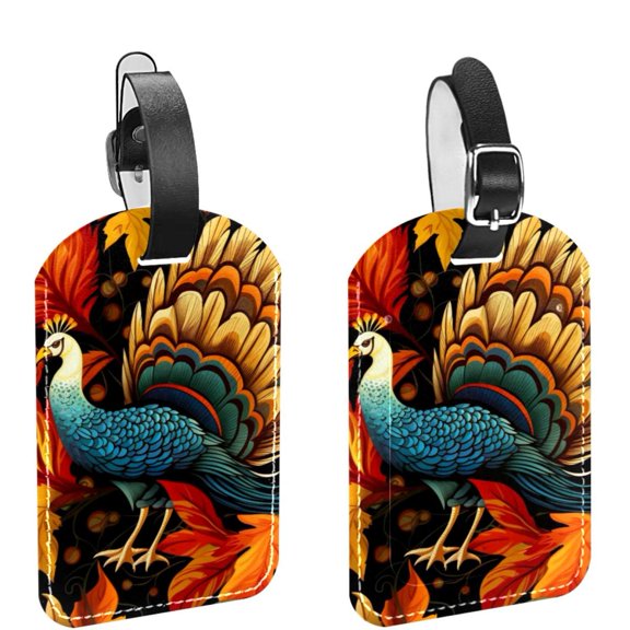 Square 2Pack PU Leather Thanksgiving Turkey Cruise Luggage Tag with Privacy Cover and Name ID Tag for Travel Handbags Backpacks Luggage Tags